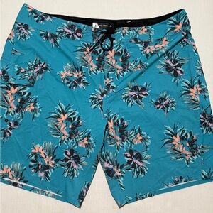 volcom swim trunks shorts, pockets,‎ jade flowers aop, men's 42 xxl #1476